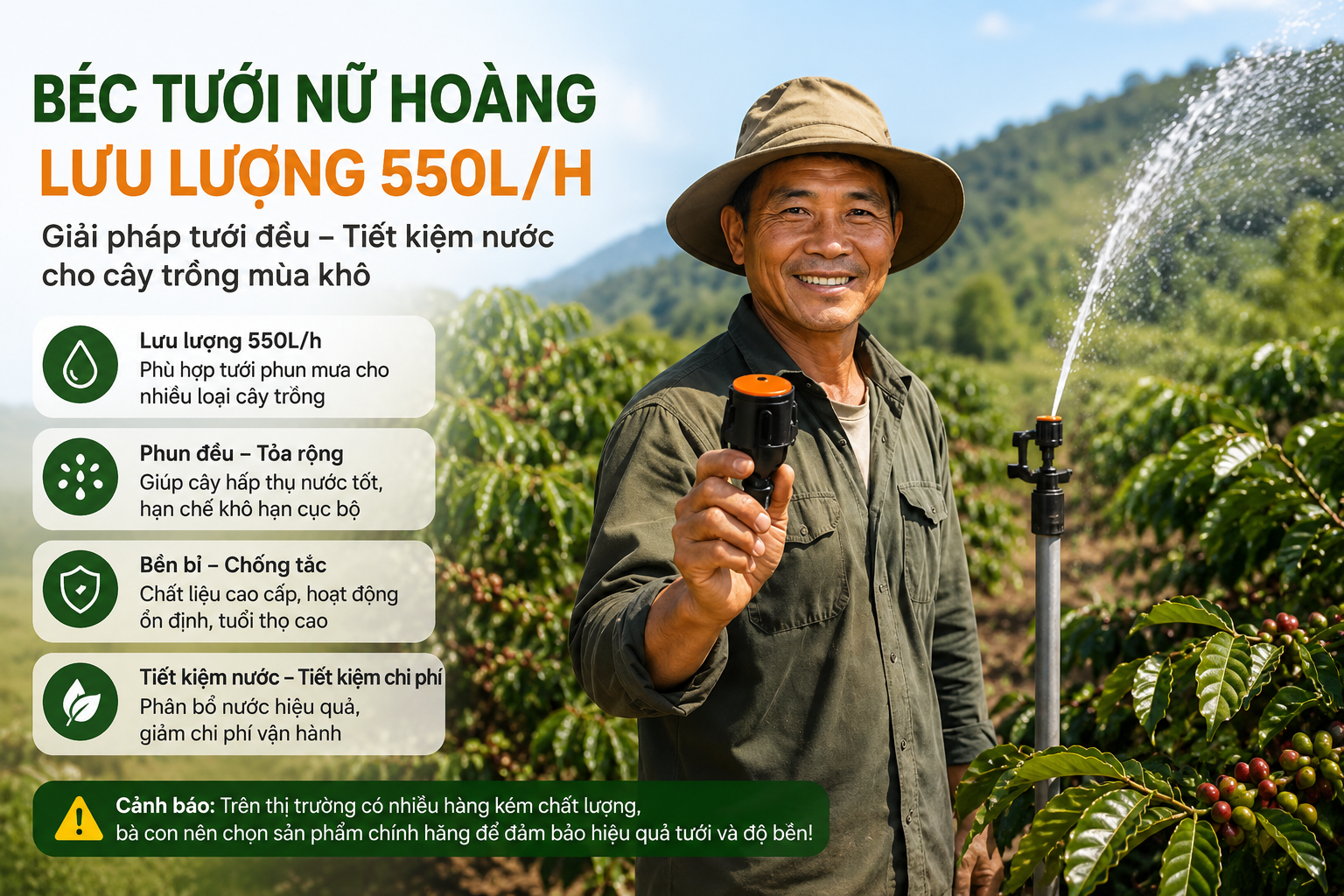 Béc tưới Nữ Hoàng 550L/h